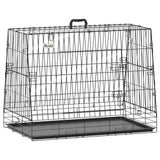 PawHut 90 cm Collapsible Slanted Car Dog Crate with Tray – Foldable Travel Cage for Medium to Large Dogs