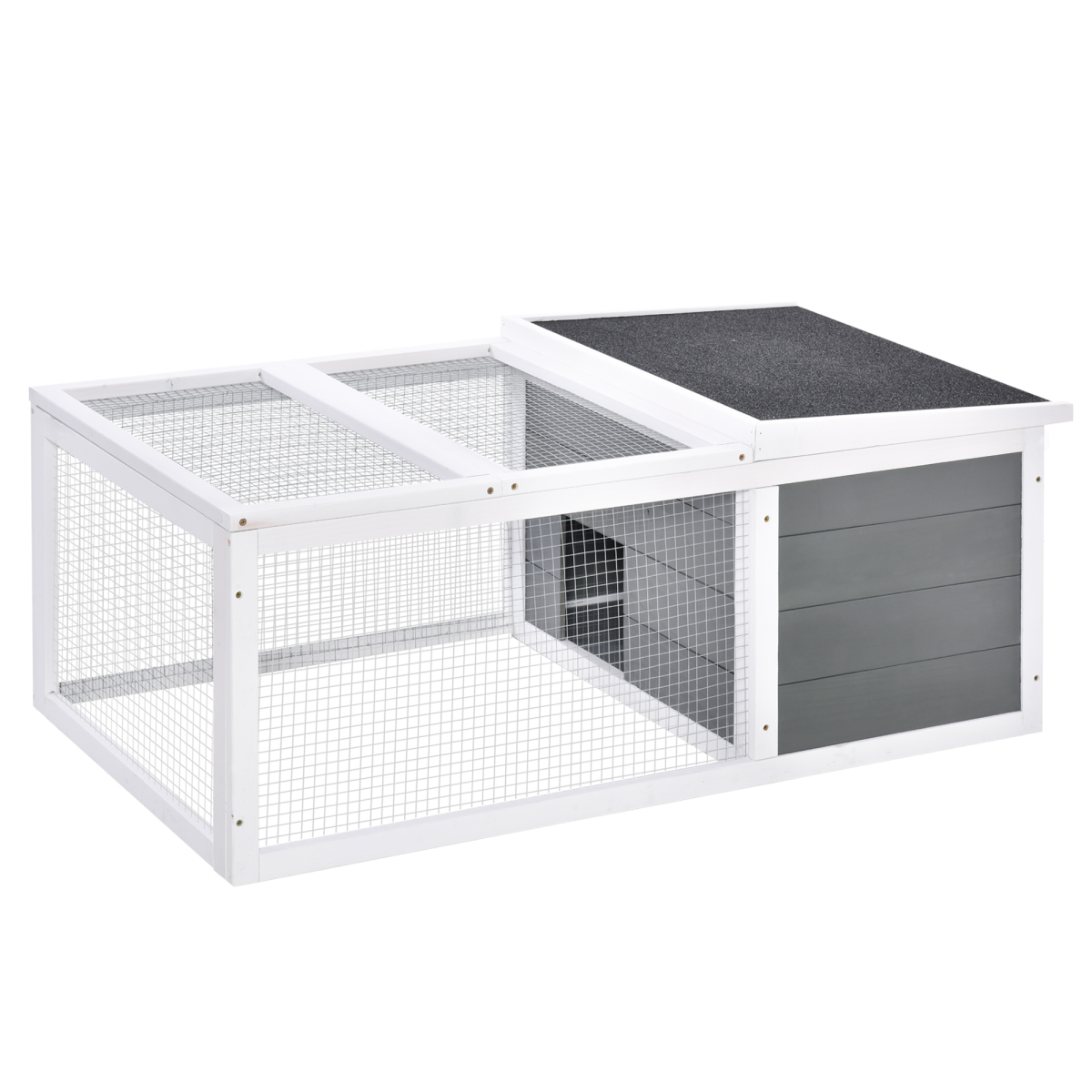 Pawhut Rabbit Hutch with Run Cover & Water-Resistant Asphalt Roof – Indoor & Outdoor Small Animal Cage