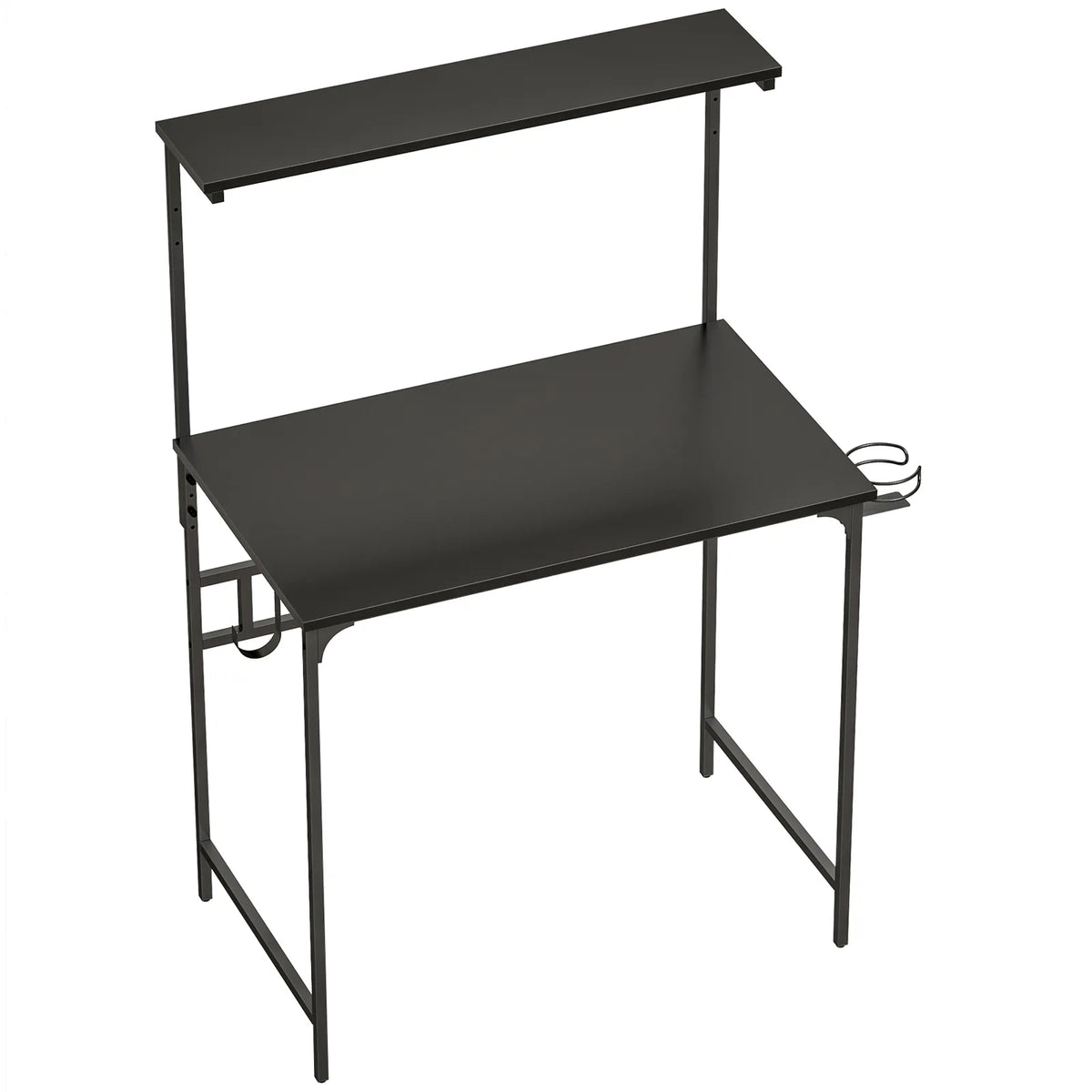 HOMCOM Computer Desk, 80cm Home Office Study Table with Hutch Shelf, Cup Holder & Headphone Hook – Black