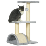 PawHut 72cm Multi-Level Cat Tree Climbing Tower with Sisal Scratching Post and Perches – Light Grey