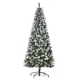 6ft pencil Christmas tree with berries and pinecones