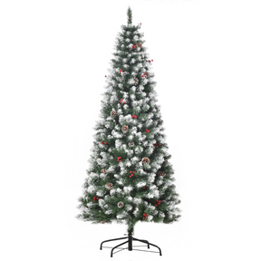 6ft pencil Christmas tree with berries and pinecones