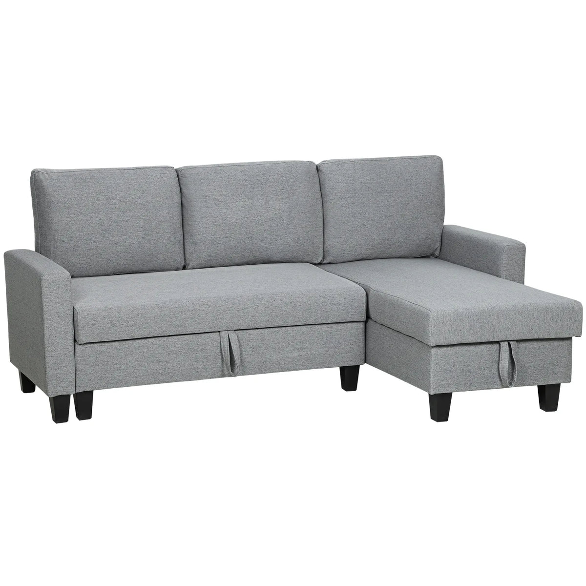 HOMCOM Three-Seater Storage Sofa Bed with Chaise & Linen-Look Upholstery – Fold-Out Sofa Bed, Grey