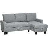 HOMCOM Three-Seater Storage Sofa Bed with Chaise & Linen-Look Upholstery – Fold-Out Sofa Bed, Grey