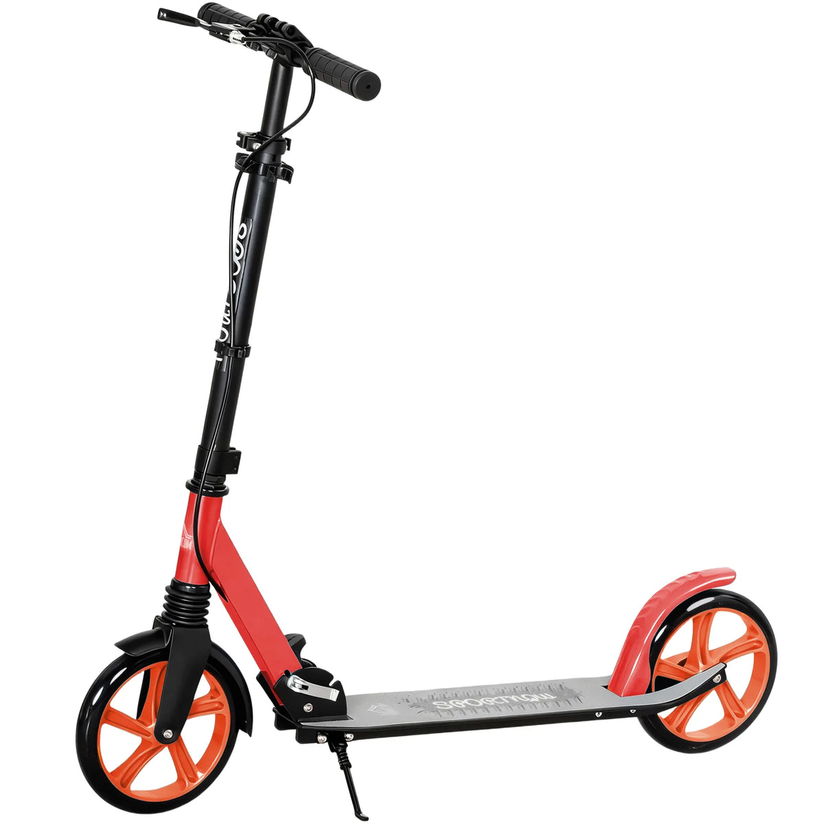 HOMCOM One-Click Folding Kick Scooter with Adjustable Handlebar, Dual Brakes & Kickstand – Push Scooter for Ages 14+, Red