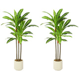 HOMCOM 90cm Artificial Dracaena Tree with Bendable Trunks – Lifelike Faux Plant in White Pot, Green
