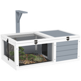 PawHut Tortoise Enclosure with Run, Lamp Holder, Pull-Out Trays & Hideaway – Wooden House, White and Light Grey