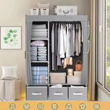 Large Fabric Canvas Wardrobe with Hanging Rail & 6 Shelves, Grey/Black, 105 x 45 x 163cm