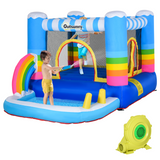 Kids Inflatable Bouncy Castle with Pool, Trampoline, Safety Net & Blower – Outdoor Rainbow Play for Ages 3-8