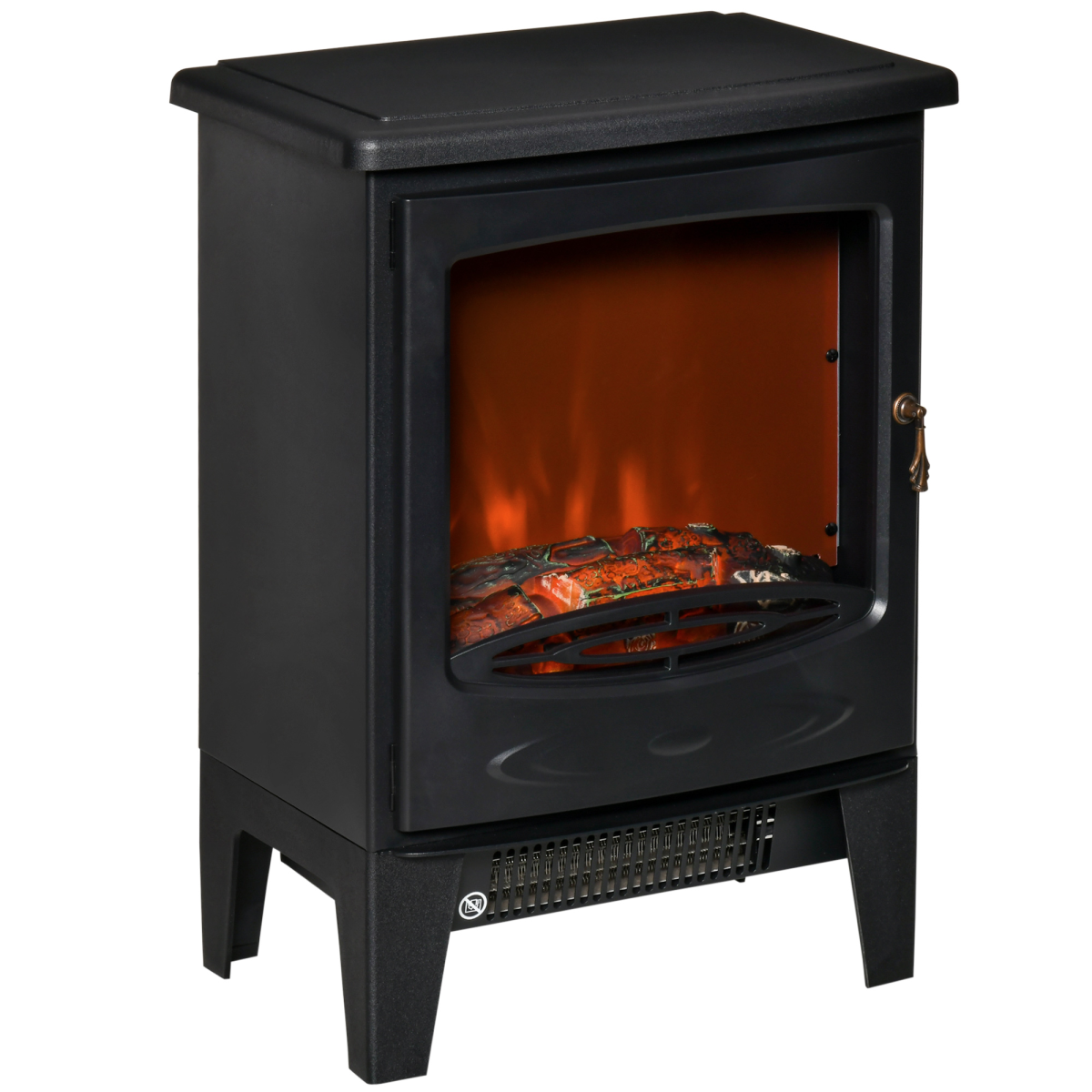 HOMCOM Freestanding Electric Fireplace Stove with Flame Effect, 900W/1800W – Glass Front, Overheat Protection