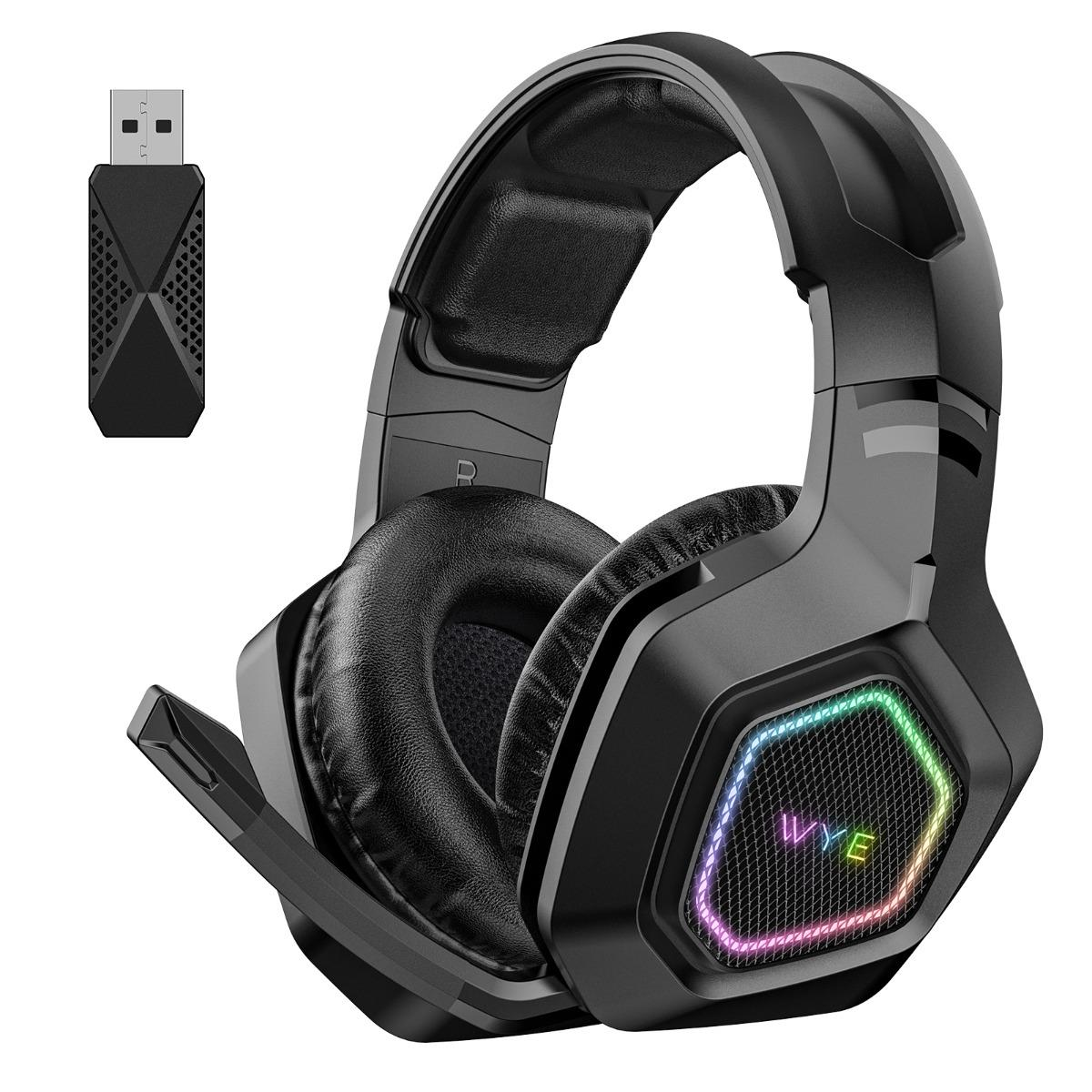 WYE Multi-Platform Wireless Gaming Headset with Noise-Cancelling Mic and RGB Lighting – Wireless 5.1, Black