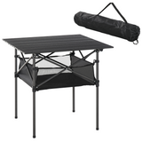Aluminium Roll-Top Folding Camping Table with Mesh Storage Bag – Portable Picnic Table, Black