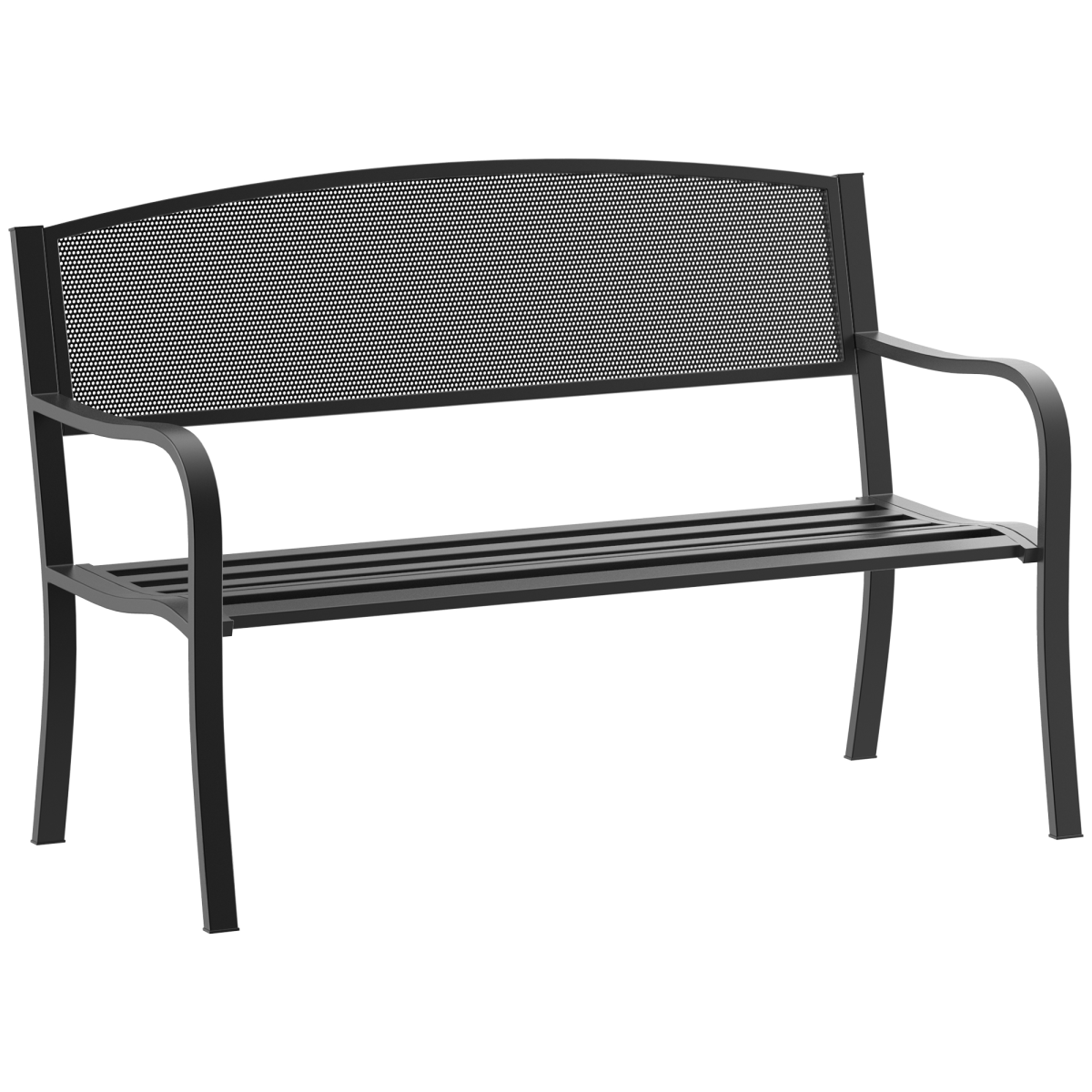 Outsunny 2-Seater Steel Garden Bench with Cast Iron Backrest & Anti-Skid Foot Pads – Antique Style, Black
