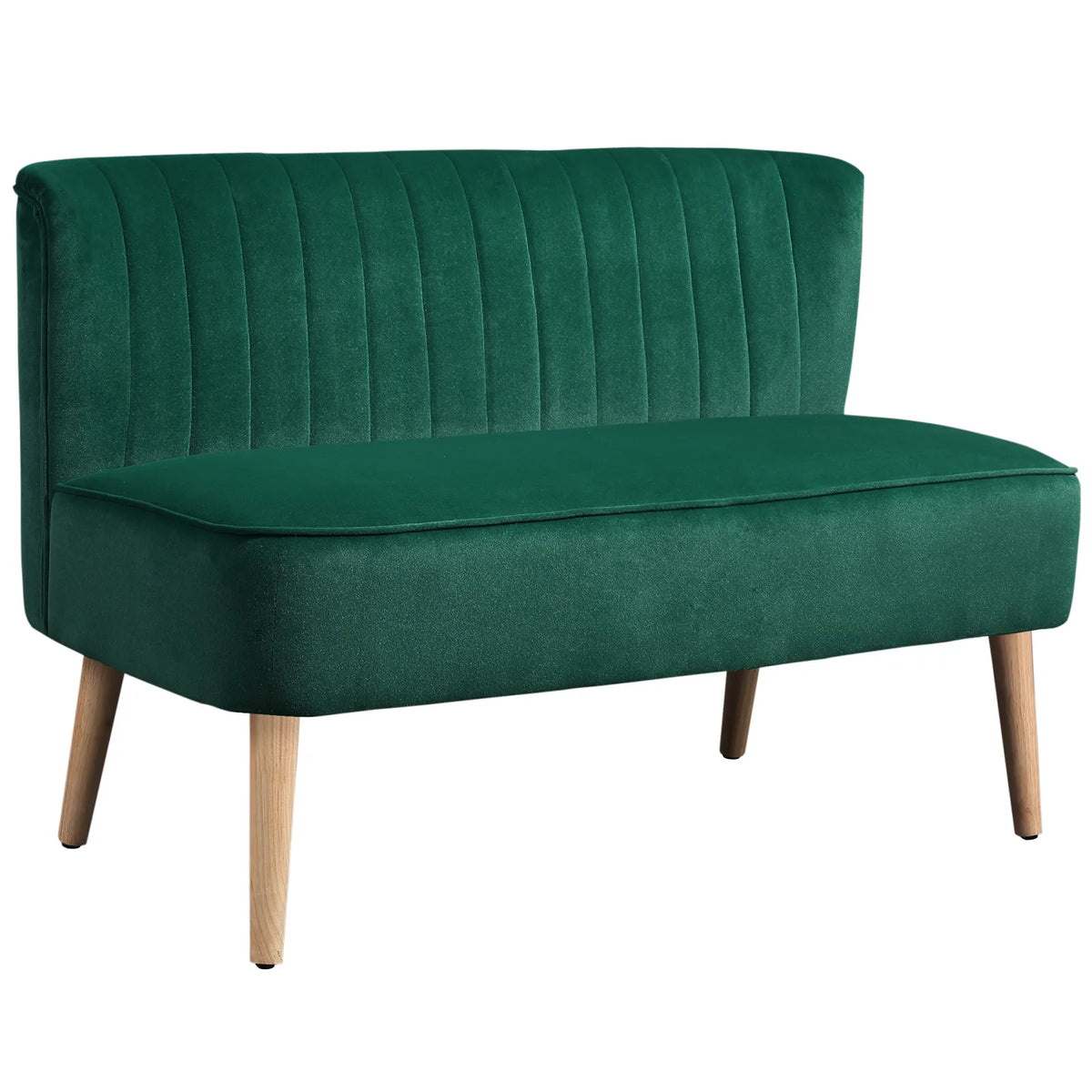 HOMCOM 117cm Small 2 Seater Loveseat Sofa with Thick Padded Seat & Rubberwood Legs – Velvet-Feel, Dark Green