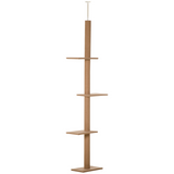 PAWHUT 260cm Floor-to-Ceiling Cat Tree with Four Platforms & Adjustable Height – Indoor Climbing Tower, Brown