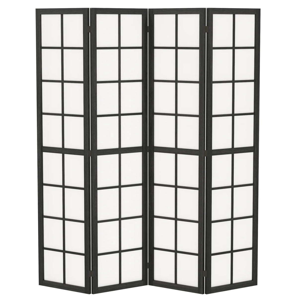 HOMCOM 4 Panel Folding Room Divider with Pine Wood Frame – Freestanding Privacy Screen for Living Room & Bedroom, Black