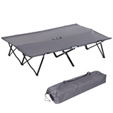 Outsunny Double Folding Camping Cot with Steel Frame & Carry Bag – Portable Two-Person Camp Bed, 136kg, Grey