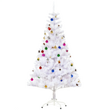 HOMCOM 5ft Artificial Snow Christmas Tree with Metal Stand and Decorations – Elegant Faux White Tree