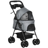 Foldable Pet Stroller with Brakes, Adjustable Canopy & Safety Leashes – Travel Carriage for Mini Dogs