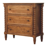 Artisan Furniture Solid Wood Spindle Chest of Drawers with 3 Drawers – Bedroom Storage, Amber Oak Brown