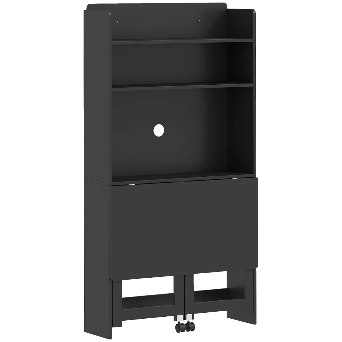 HOMCOM Foldable Computer Desk with 4 Storage Shelves and Wheels – Space-Saving Home Office Workstation, Black
