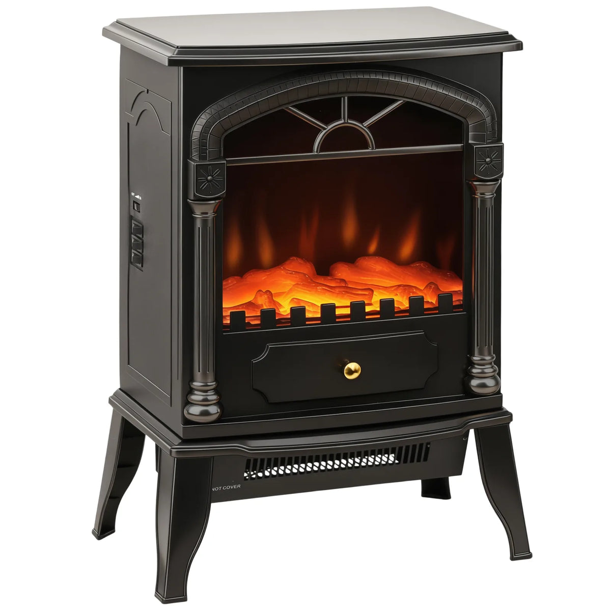 HOMCOM Freestanding Electric Fireplace Stove Heater with 3D Flame Effect, 1000W/2000W – Black
