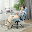 Blue linen office chair with flip-up arms