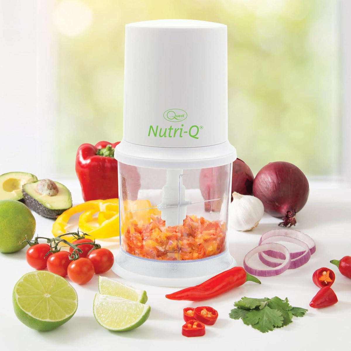 Nutri-Q Turbo Food Chopper 0.5L, 400W – Low Noise Mini Chopper with 2 Speeds & Stainless Steel Blades