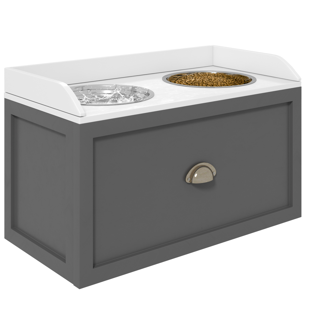 PawHut Stainless Steel Raised Dog Bowls with 21L Storage Drawer – Feeding Station for Large Dogs, Grey and White