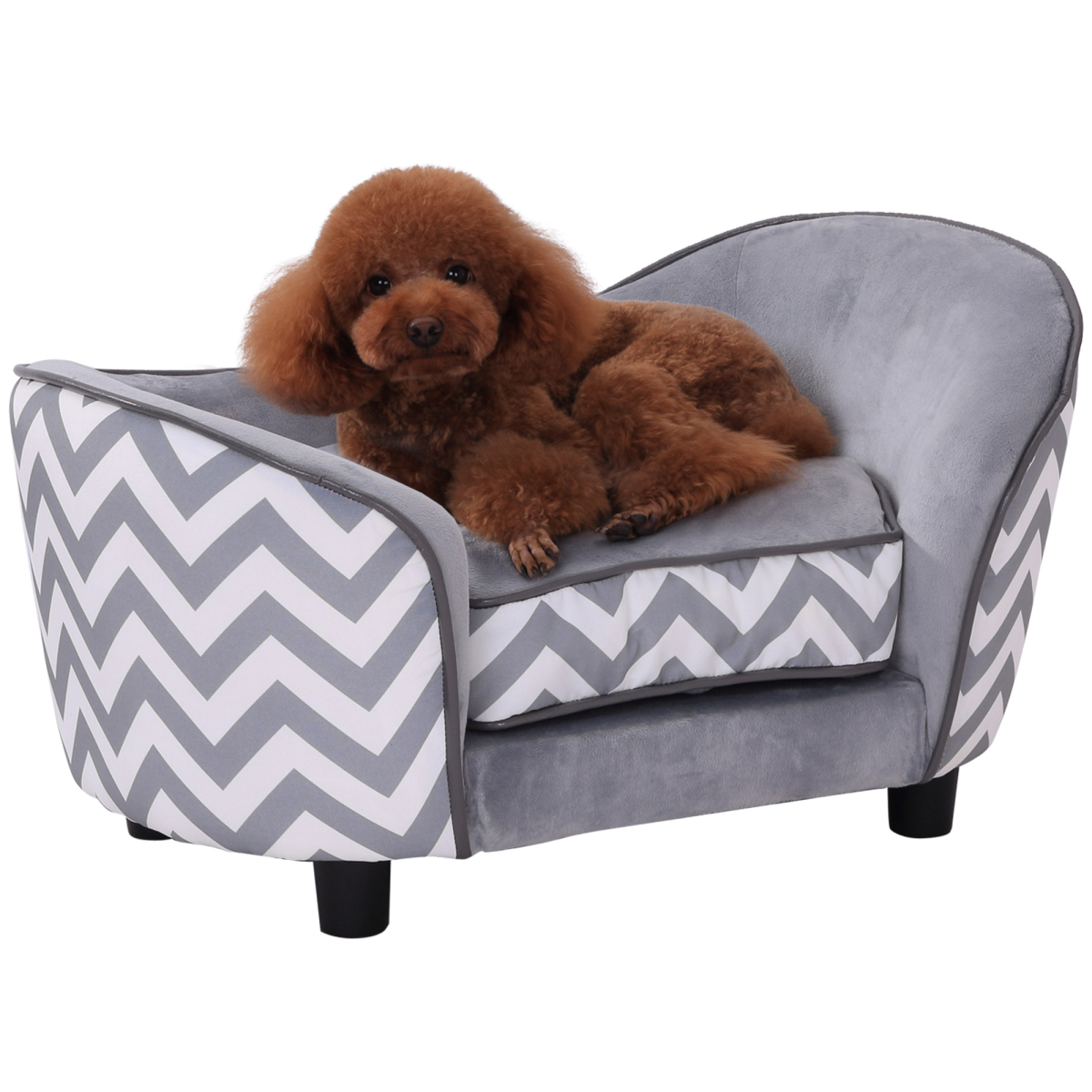 PawHut Dog Sofa Pet Couch for XS Dogs with Removable Padded Cushion – Raised Puppy Bed, Grey