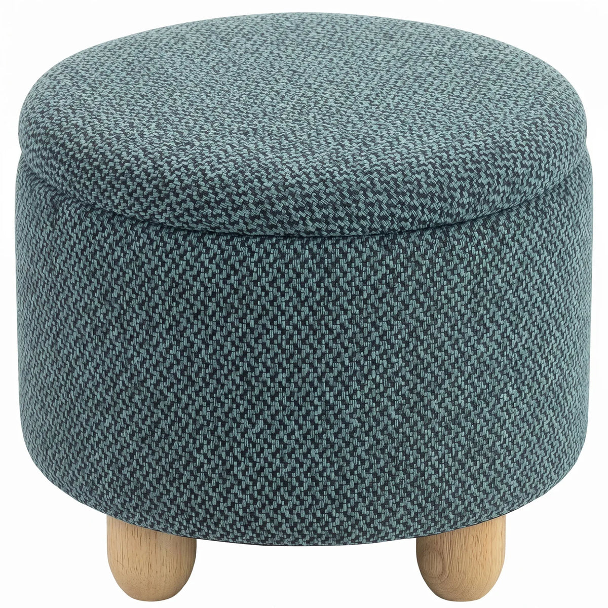 HOMCOM Round Storage Ottoman Bench with Reversible Lid and Rubberwood Legs, 19L – Footstool, Dark Blue