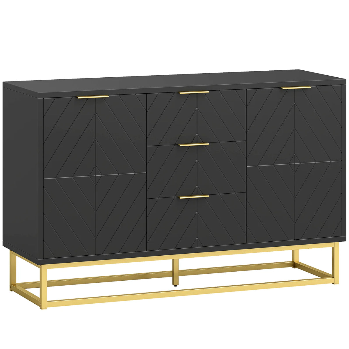 HOMCOM Sideboard with 3 Drawers, 2-Door Cabinet and Adjustable Shelves, Gold-Tone Base, Black
