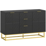 HOMCOM Sideboard with 3 Drawers, 2-Door Cabinet and Adjustable Shelves, Gold-Tone Base, Black