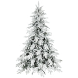 HOMCOM 7ft Super Flocked Christmas Tree with 1866 Branches – Full-Bodied Snowy Artificial Tree, Green and White