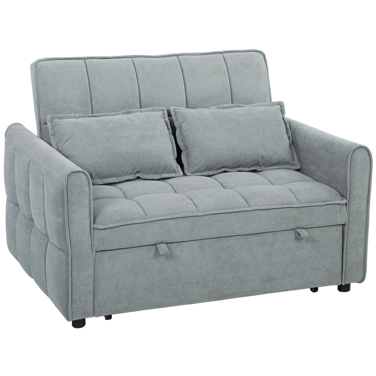 HOMCOM 2 Seater 3-in-1 Sofa Bed with Click-Clack Backrest and 2 Pillows – Convertible Sleeper Sofa, Grey