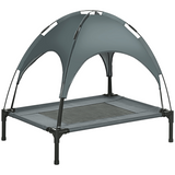 Pawhut Elevated Dog Bed with Removable UV Canopy and Steel Frame – Cooling Raised Pet Cot, Grey