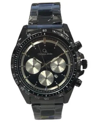 Christyan Arden Mens New FK Fashion Dated Multi Eye Black Dial Analogue Black Metal Bracelet Strap Watch
