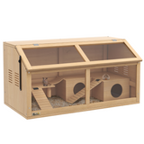 PawHut Wooden Hamster Cage for Gerbils with Suspension Bridge, Ladders, Platform & Hut – Natural Wood