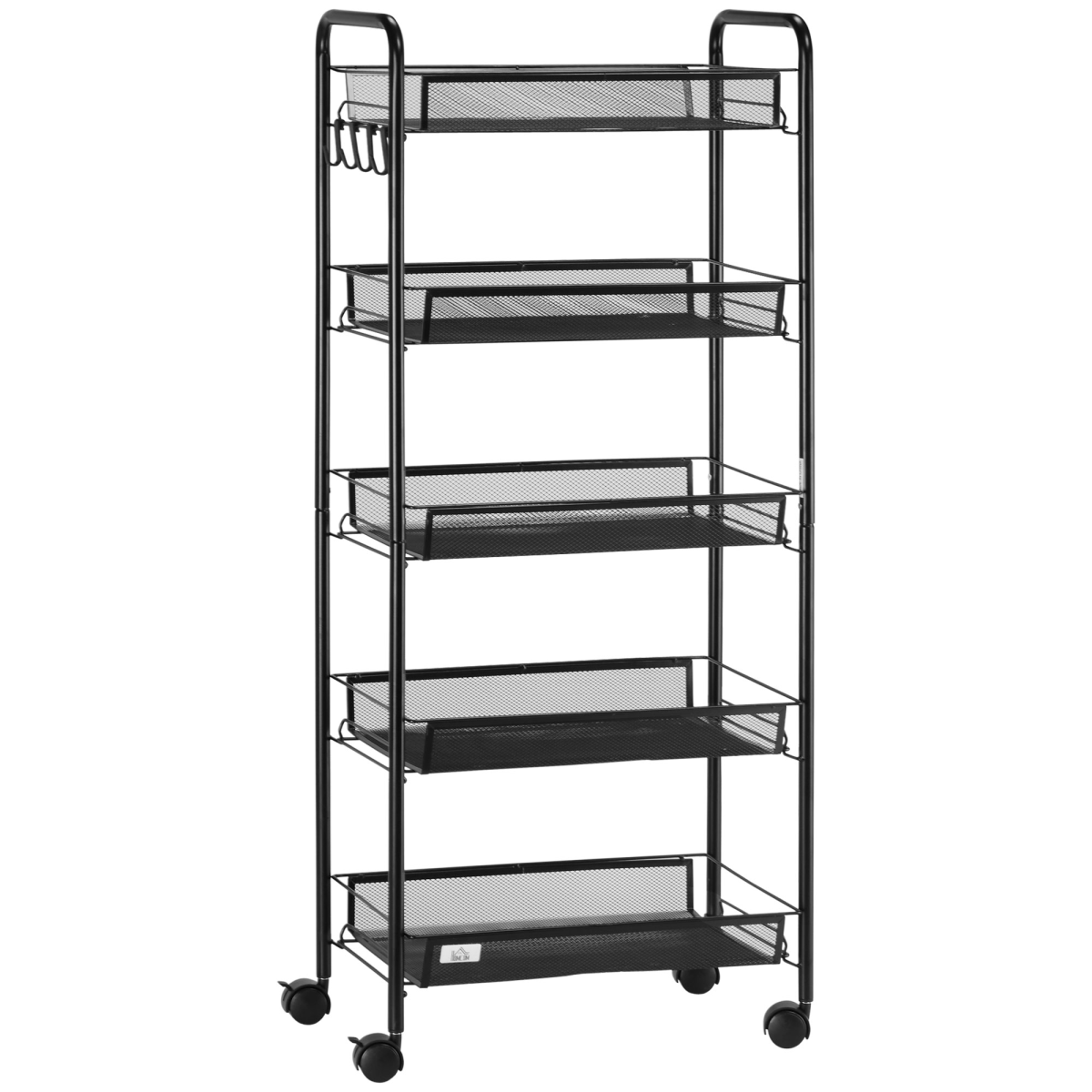 HOMCOM 5 Tier Utility Rolling Cart with Removable Mesh Baskets and Lockable Wheels – Storage Trolley, Black