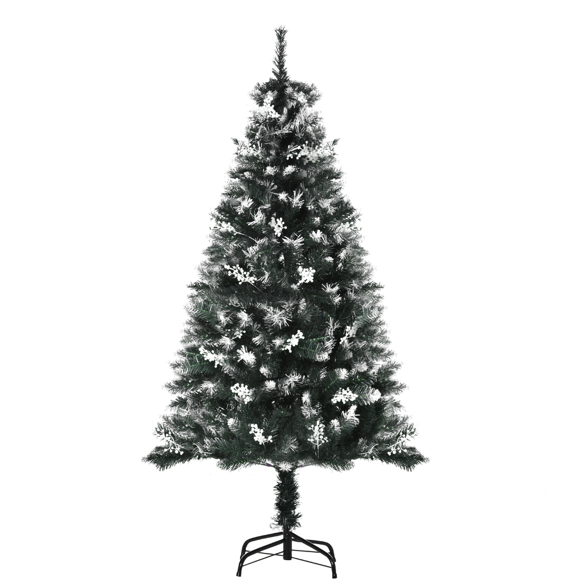 HOMCOM 5ft Artificial Snow-Dipped Christmas Tree with White Berries and Star Topper Branch – Green