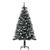 HOMCOM 5ft Artificial Snow-Dipped Christmas Tree with White Berries and Star Topper Branch – Green