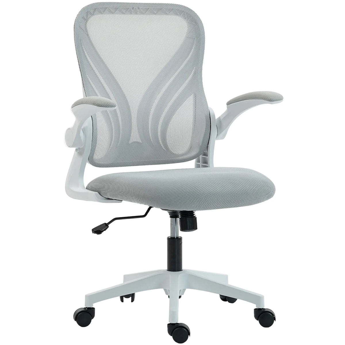 HOMCOM Mesh Office Chair with Foldable Backrest & Flip-Up Arms – Space-Saving Computer Desk Chair, Light Grey
