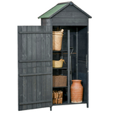 Outsunny Wooden Garden Shed with Three Shelves, Double Doors & Lock – Outdoor Tool Storage Cabinet, Grey