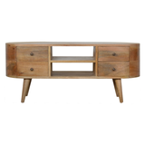 Artisan Furniture Rounded Media Unit in Solid Mango Wood, 4 Drawers & 2 Open Slots – Bedroom, Beige