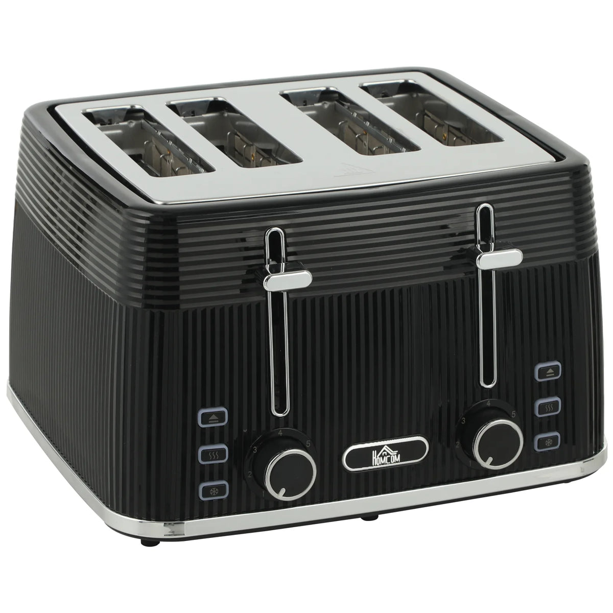 HOMCOM 4 Slice Toaster with 7 Browning Levels, Dual Controls, Defrost and Reheat, Crumb Tray, Black