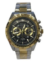 Christyan Arden Mens New FK Fashion Dated Multi Black Dial Analogue 2 Tone Metal Bracelet Strap Watch