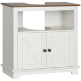 kleankin Freestanding Under Sink Bathroom Cabinet with Double Doors and Open Shelf – Farmhouse Style, White