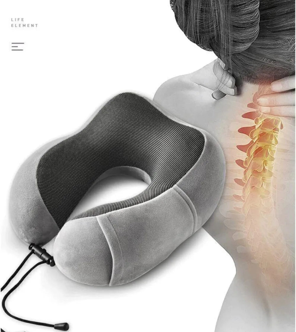 Memory Foam U-Shaped Travel Neck Pillow with Sleep Mask, Earplugs and Storage Bag