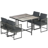 Outsunny 4-Seater Rattan Garden Dining Set – 108cm Wood-Effect Table and Space-Saving Chairs with Thick Cushions, Black