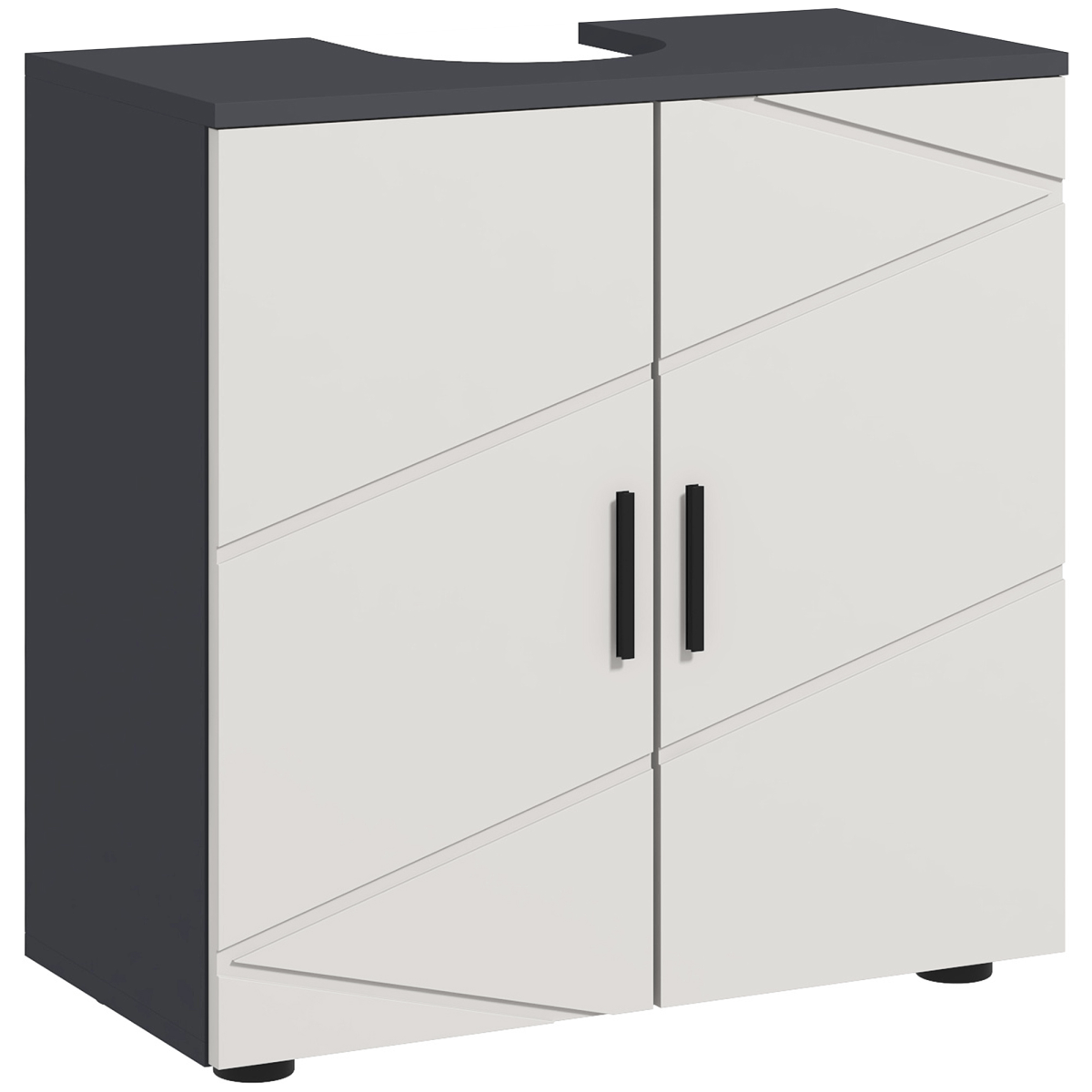 kleankin Pedestal Sink Bathroom Vanity Unit with Shelf and Soft-Close Doors – U-Shape Slot Cabinet, Light Grey
